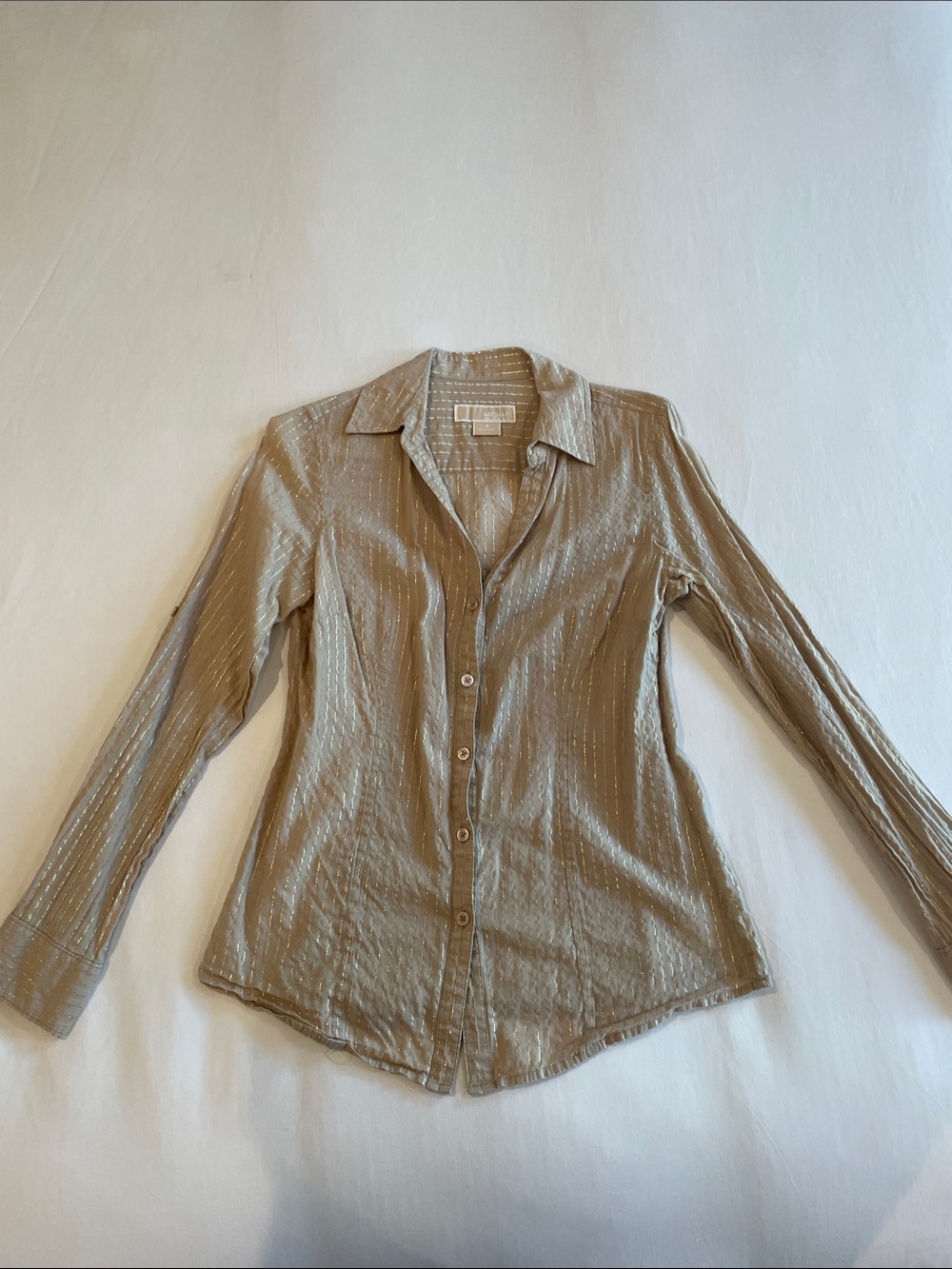 MICHAEL Michael Kors Taupe Satin-Striped Button-Down Shirt